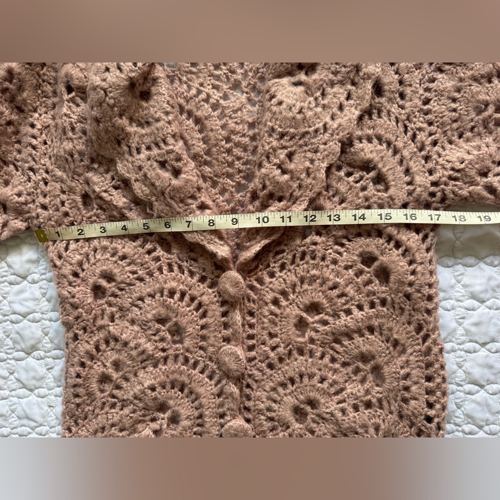 Michelle Nicole Blush Pink Fairy Cottagecore Crochet Women Sweater Size Large - Picture 9 of 13